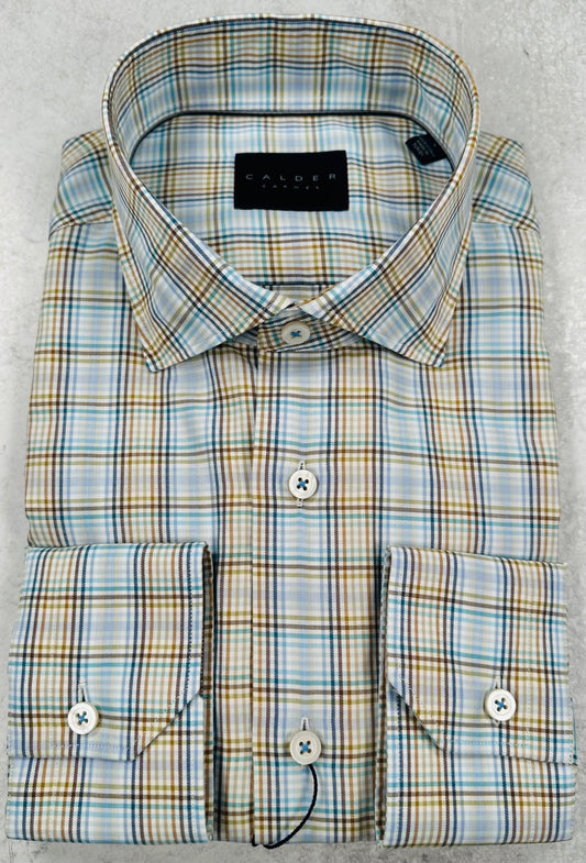Peached Twill Plaid Shirt in Turquoise
