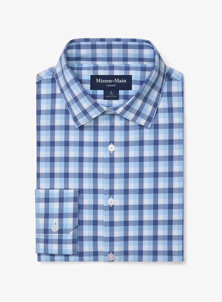 Trim Dylan Plaid Performance Shirt in Blue