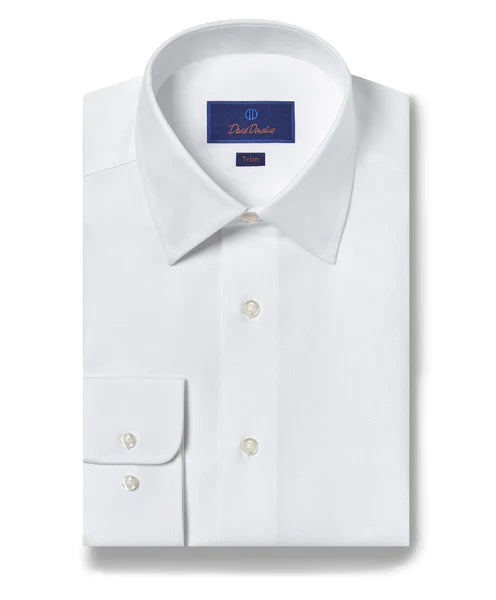 David Donahue Trim Royal Oxford Dress Shirt in White