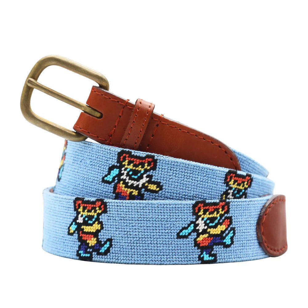 Dancing Bears Needlepoinit Belt in Light Blue