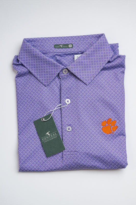 Diamond Lattice Clemson Performance Polo in Purple