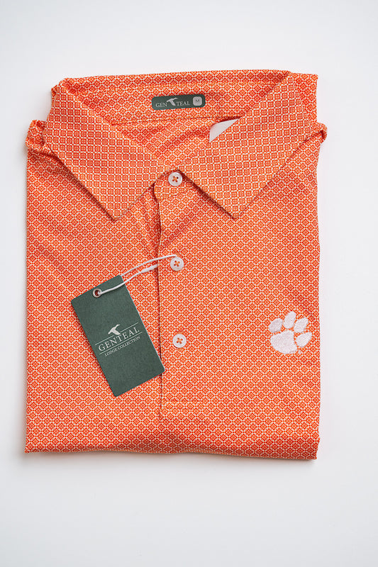 Diamond Lattice Clemson Performance Polo in Orange