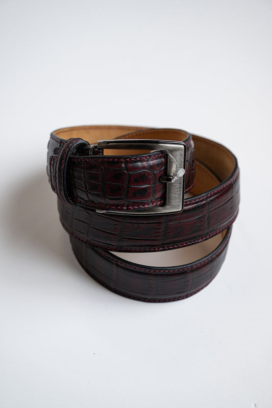 Nile Crocodile Belt in Carolina Burgundy - Custom Sized