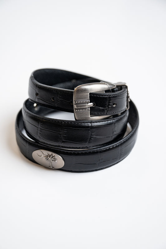 Leather Palmetto Medallion Belt in Black