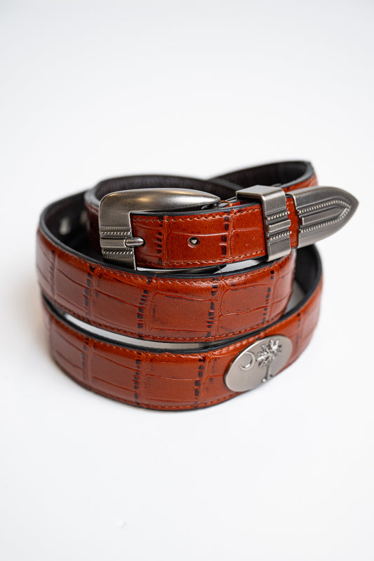Leather Palmetto Medallion Belt in Tan