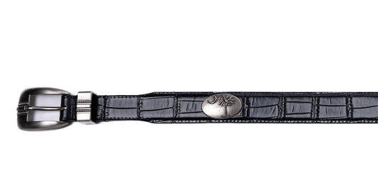 Leather Palmetto Medallion Belt in Black
