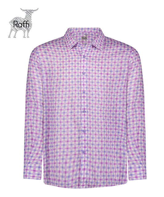 Gingham Printed Linen Shirt in Lilac