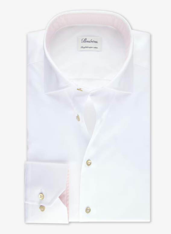 Fitted Contrast Dress Shirt in White and Pink