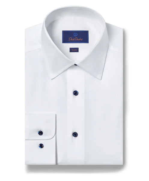 David Donahue Super Fine Twill Dress Shirt with Contrast Buttons