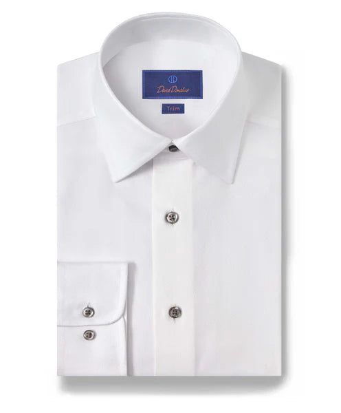 David Donahue Trim White Cotton Dress Shirt