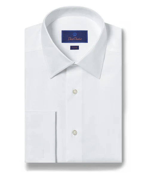 David Donahue Trim Fit Micro Birdseye Dress Shirt in White