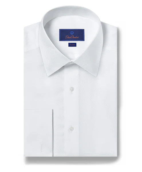 David Donahue Trim Dobby French Cuff Formal Shirt in White