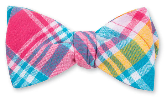 Madras Bow Tie in Aqua and Pink