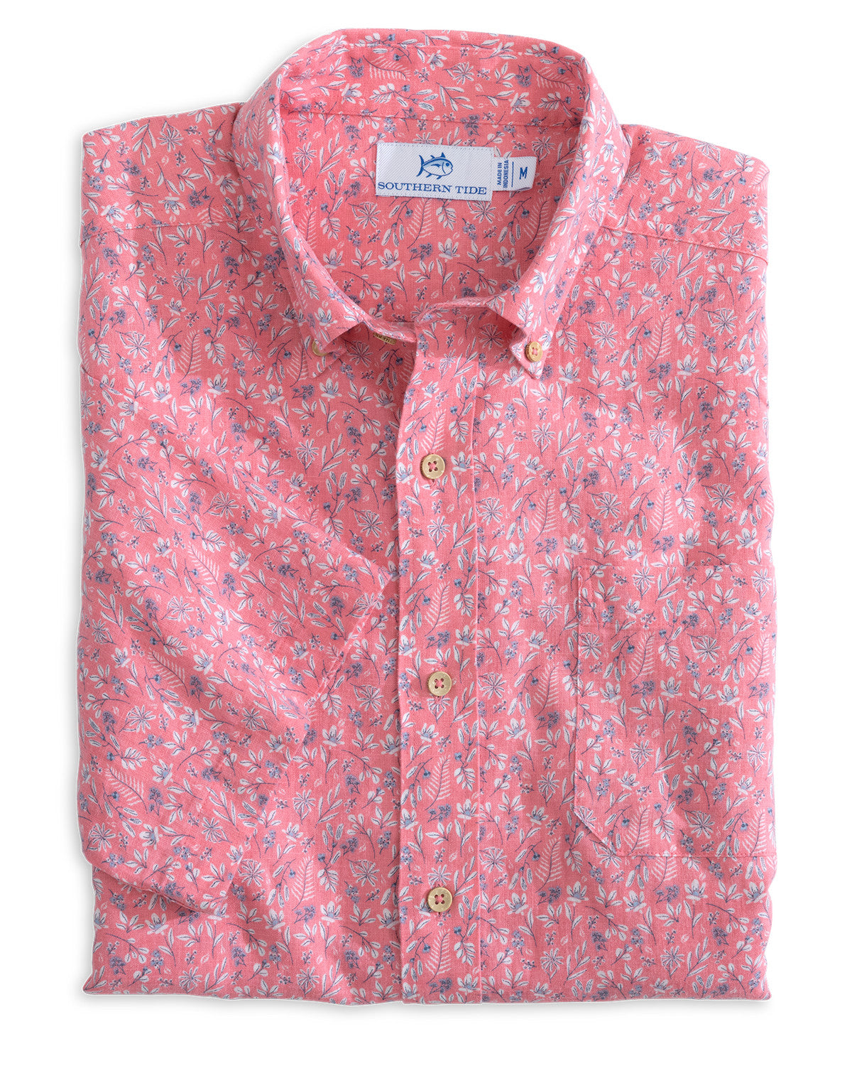 Linen Rayon Ditzy Floral Shirt in Geranium Pink
