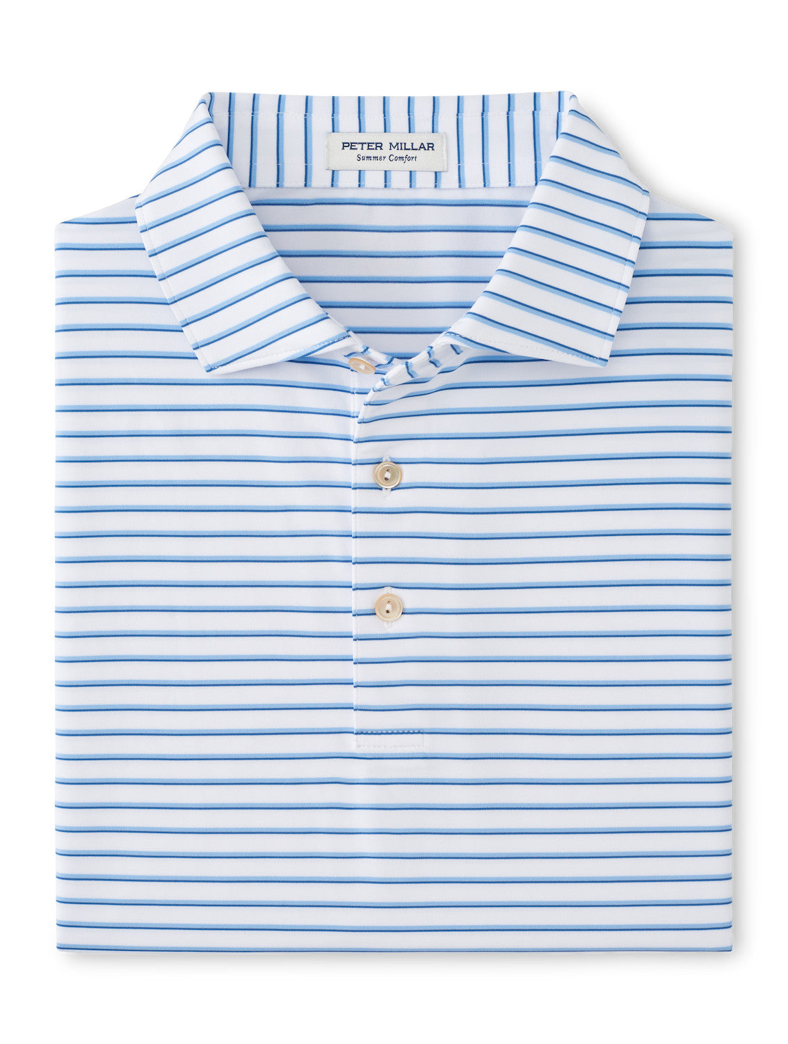 Peter Millar Dunnes Stripe Performance Jersey Polo in White Cottage Blue