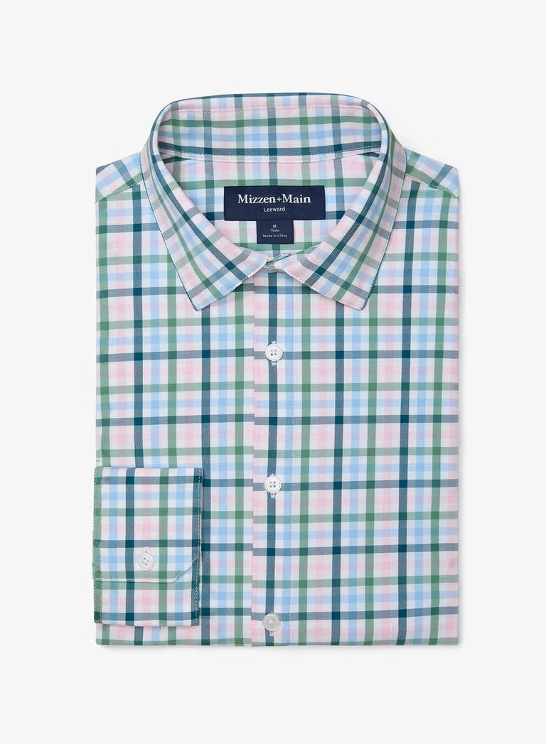 Trim Coastal Plaid Performance Shirt in Leaf