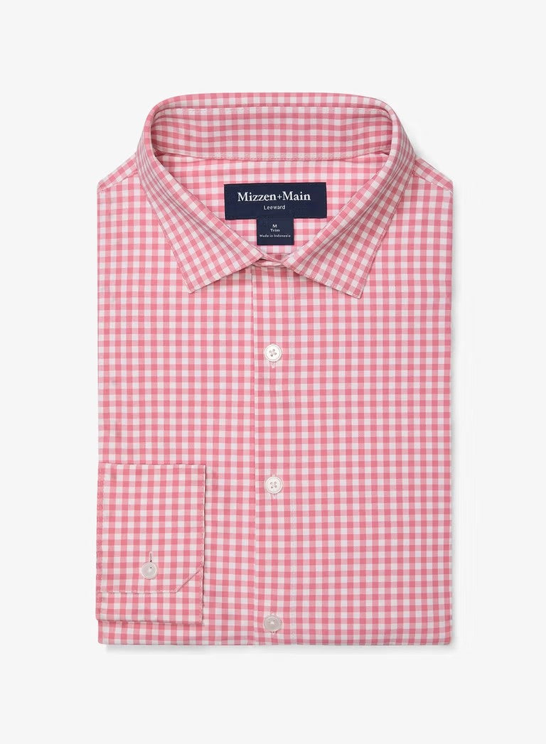 Trim Alamo Gingham Performance Shirt in Pink