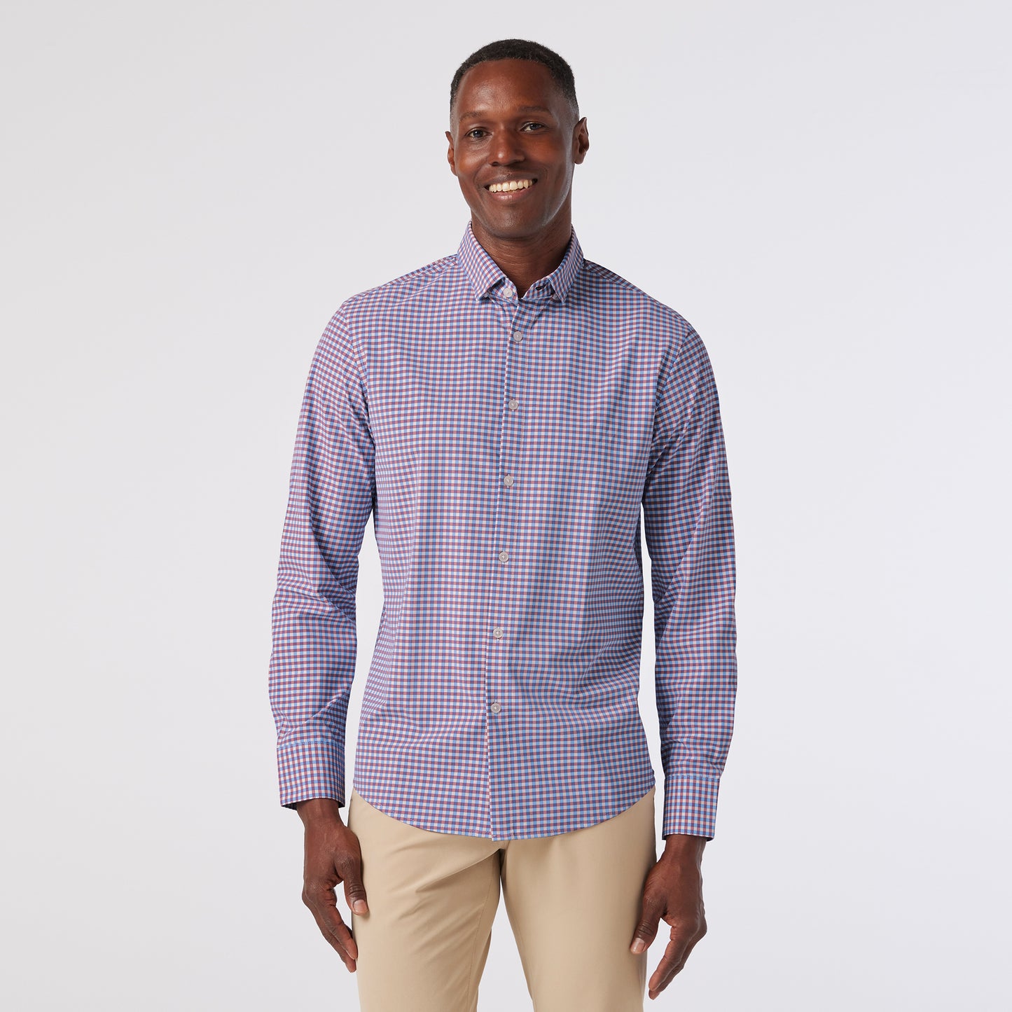 Trim No Tuck Kyle Check Performance Shirt in Red Clay