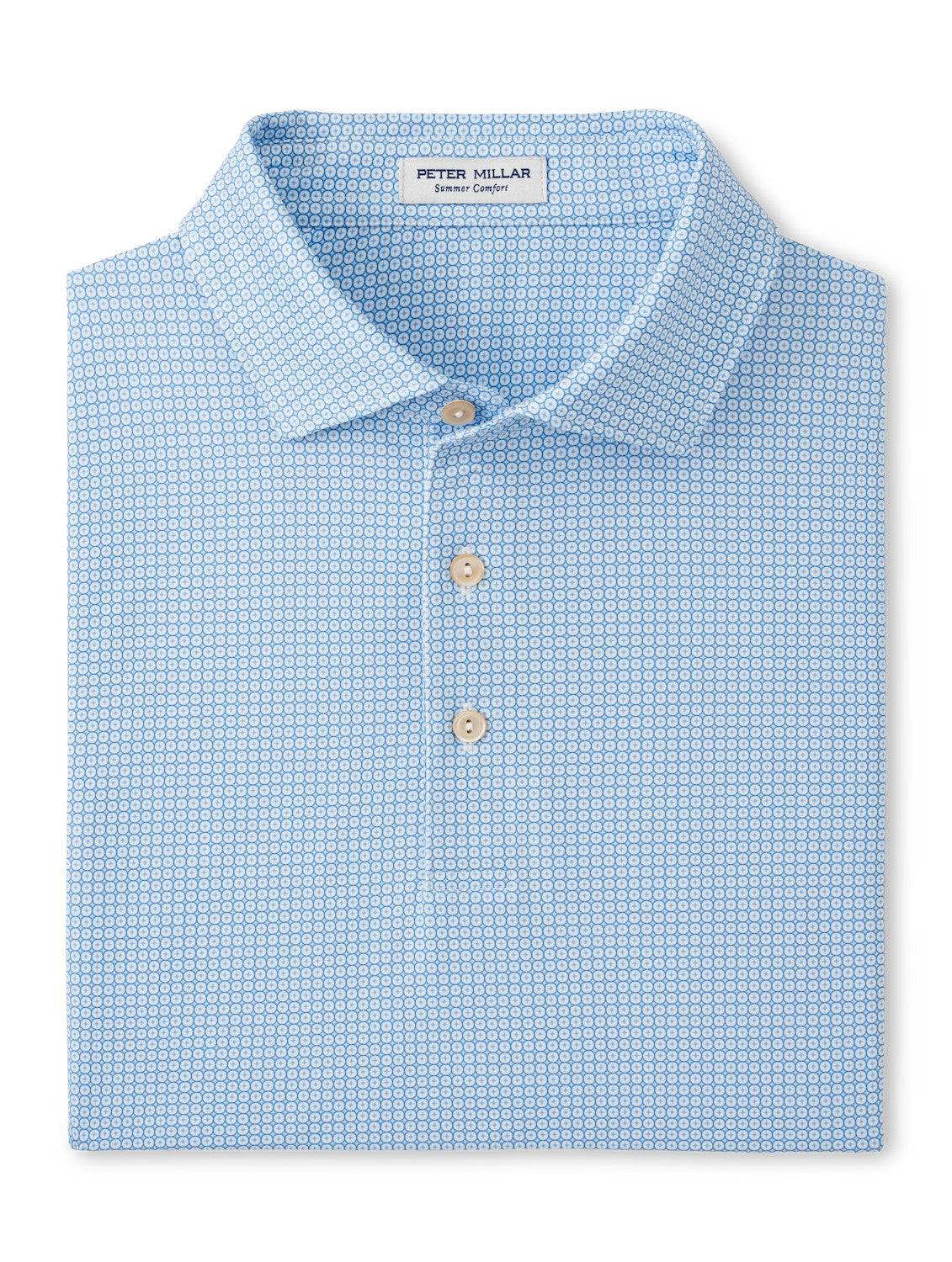 Peter Millar Orbit Perf Jersey Polo in White & Sailor Blue