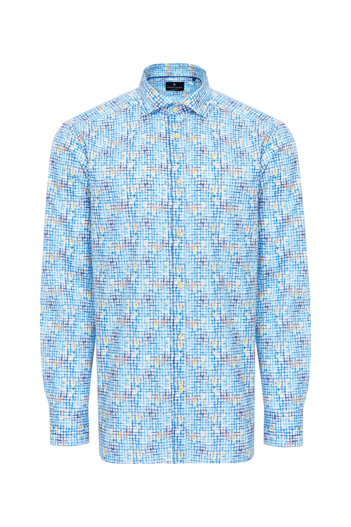 Grid with Paint Splatter Shirt in Aqua