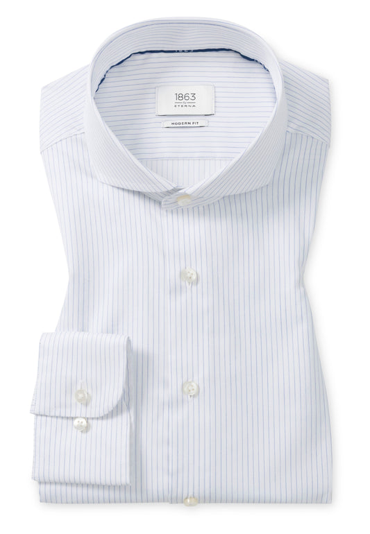 Modern Pin Stripe Twill Dress Shirt in Blue
