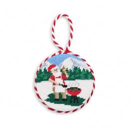 Grilling Santa Needlepoint Ornament