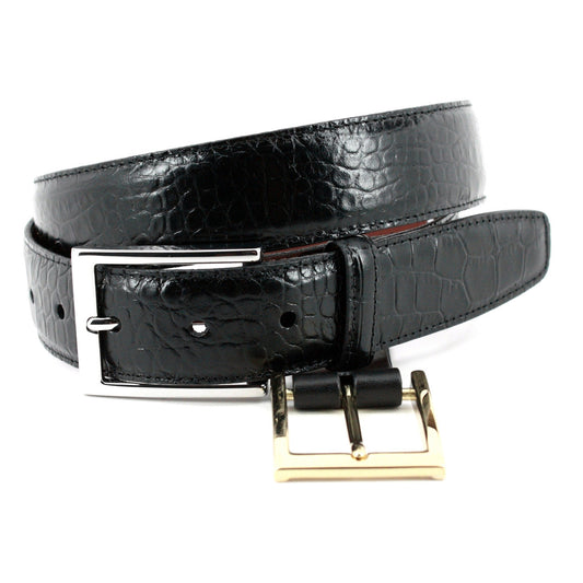 Gator Grain Embossed Calf Belt in Black