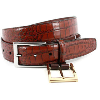 Gator Grain Embossed Calf Belt in Cognac