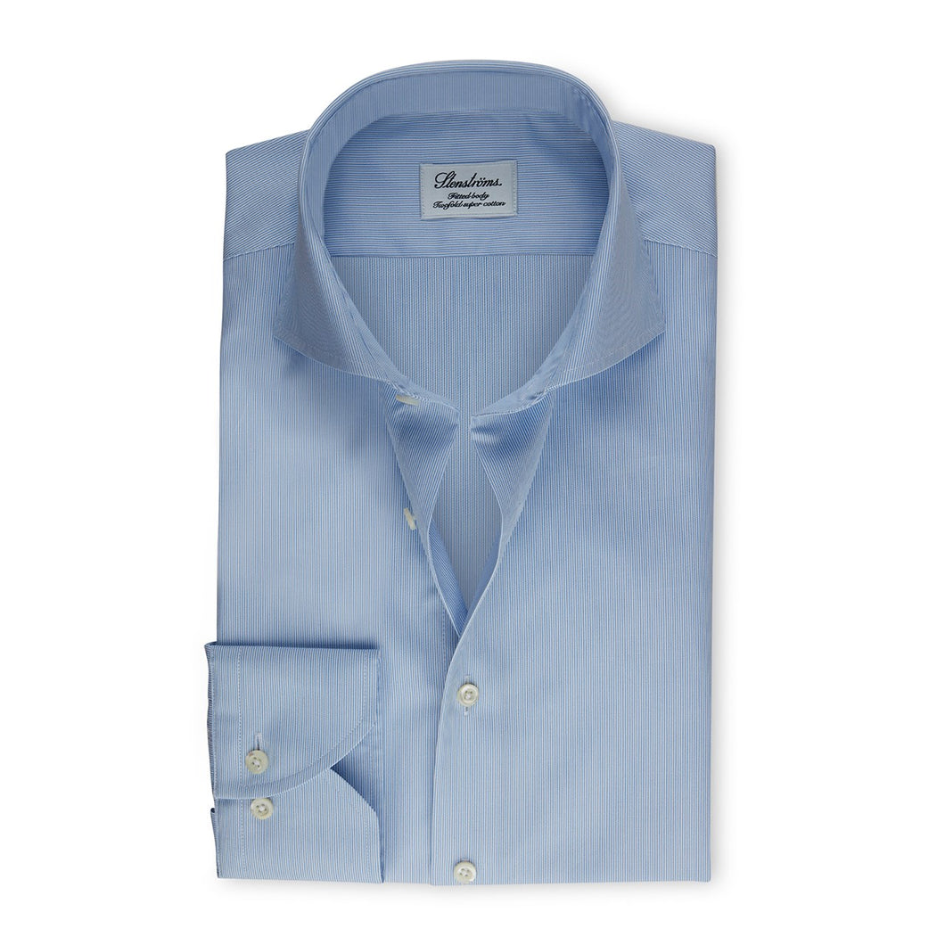 Fitted Stripe Dress Shirt in Blue