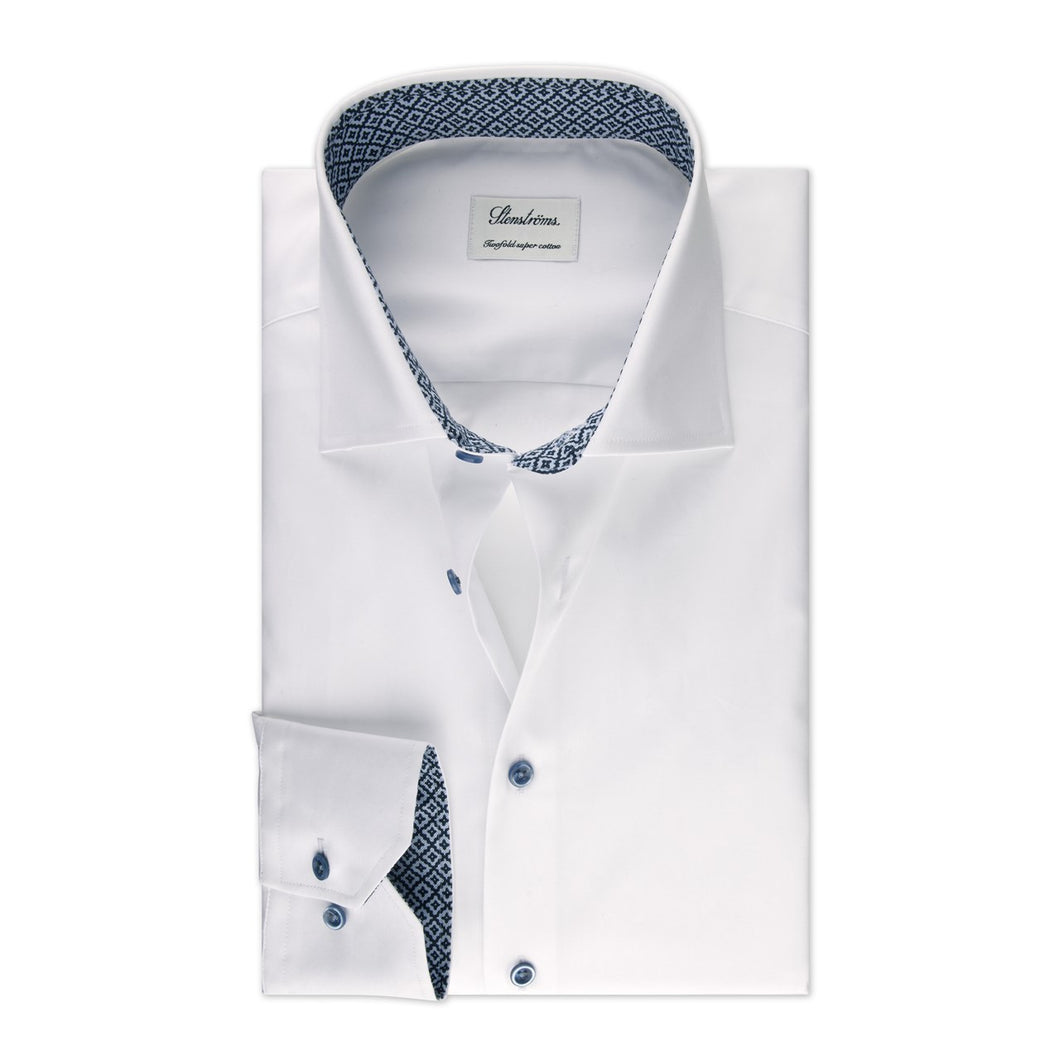 Fitted Contrast Dress Shirt in White