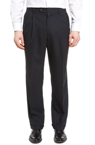 Wool Self Size Pleated Trouser in Navy