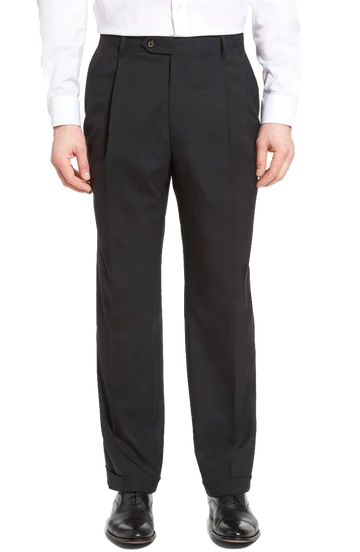 Wool Self Size Pleated Trouser in Charcoal