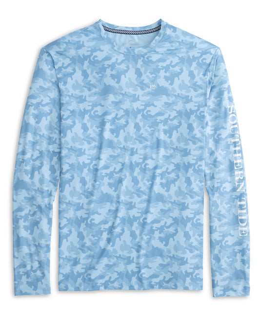 Island Camo Perf Long Sleeve T-Shirt in Clearwater Blue