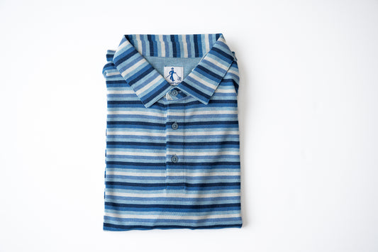 Shelby Pique Stripe Performance Polo in Blue