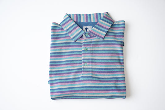 Shelby Pique Stripe Performance Polo in Pink and Blue
