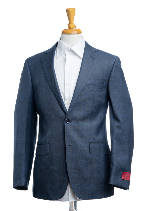 Dover Contemporary Fit Wool  Plaid Suit in Mid Blue