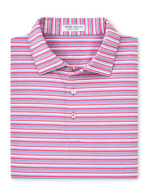 Oakland Stripe Perf Polo in Pink Ruby