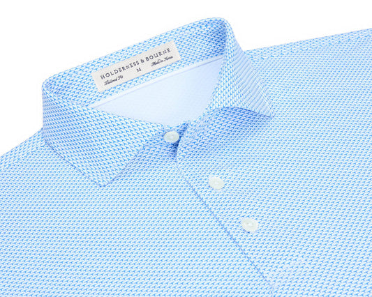 Holderness & Bourne Armfield Performance Print Jersey Polo in Marlin Blue