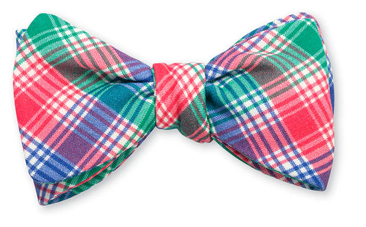 Brandywine Plaid Bow Tie in Coral and Green