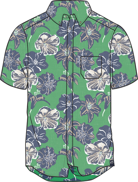 Beach Blooms Short Sleeve Button Down Shirt in Lawn Green