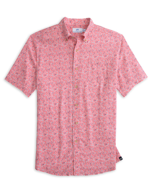 Linen Rayon Ditzy Floral Shirt in Geranium Pink