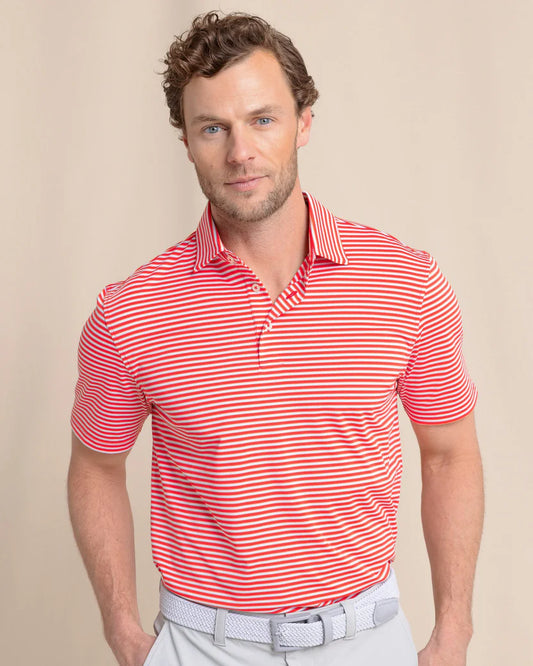 Driver Caravel Stripe Polo in Poppy Red