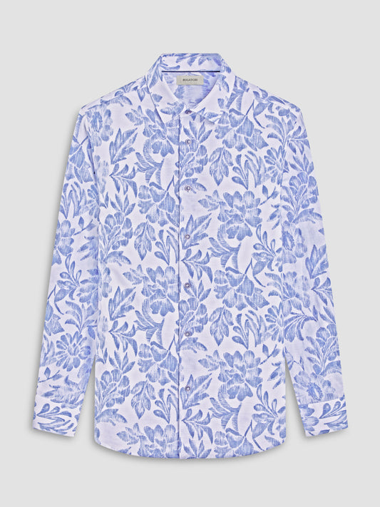 Bugatchi Julian Shaped Fit Linen Shirt in Cobalt