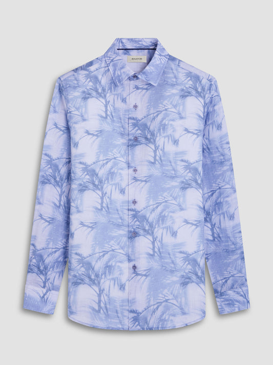 Bugatchi Julian Shaped Fit Linen Shirt in Steel