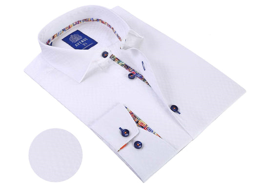 Tone On Tone Shirt in White with Contrast Trim