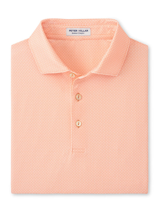 Peter Millar Santos Geometric Performance Jersey Polo in Papaya