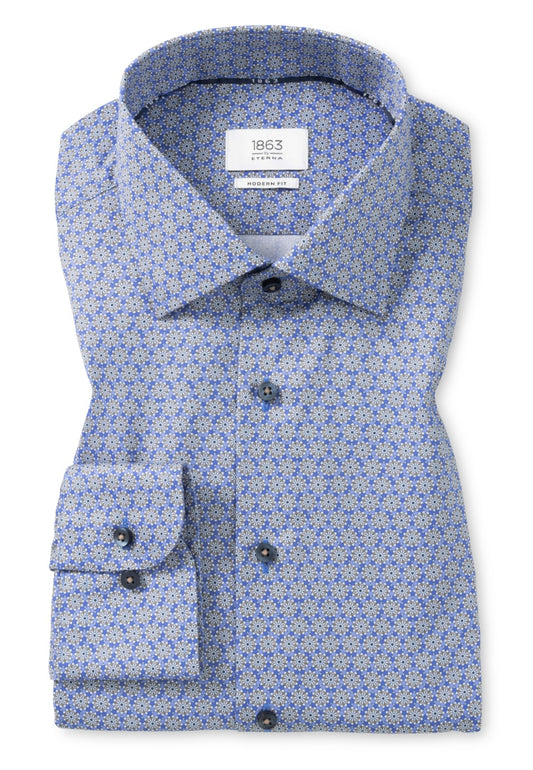 Modern Fit Pattern Print Dress Shirt in Navy
