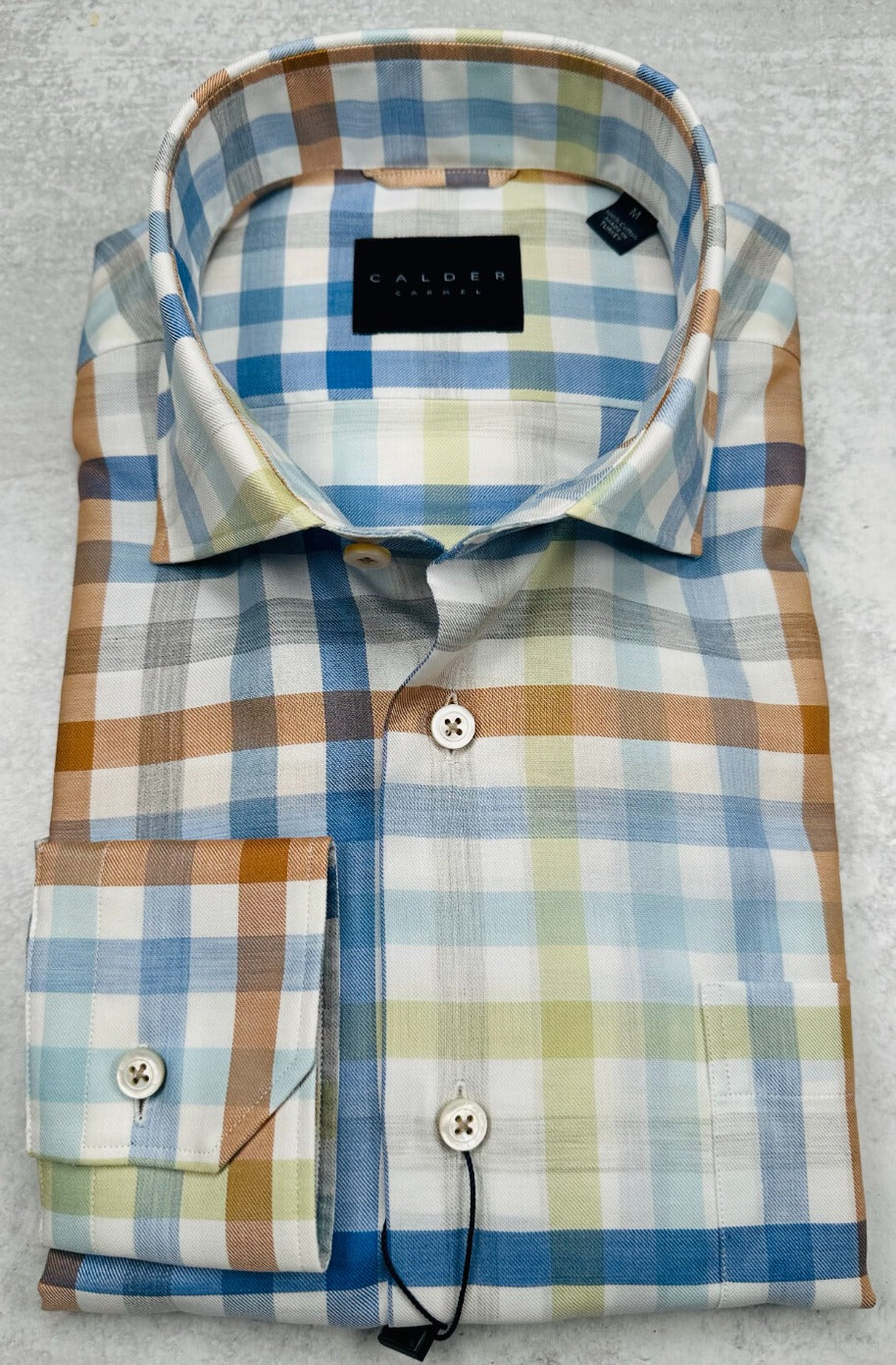 Calder Luxury Melange Twill Check Shirt in Sand