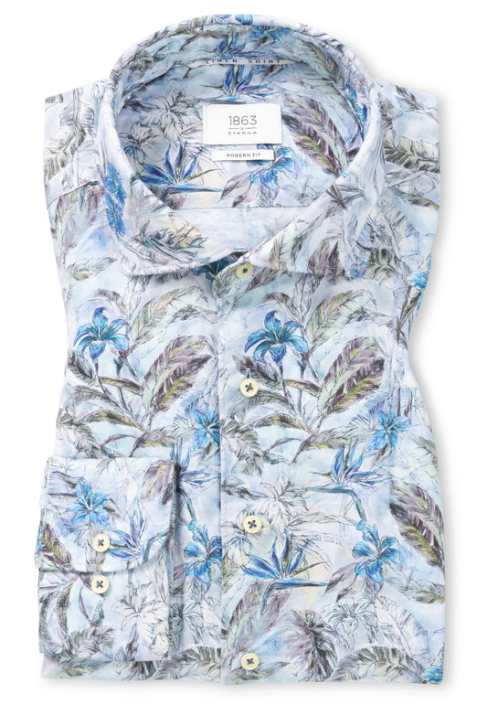 Modern Fit Floral Twill Dress Shirt in Blue Grey