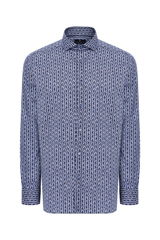 Basket Weave Overprint Shirt in Royal